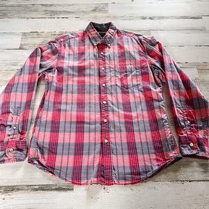 J Crew Tartan Pink Gray Plaid Button Down Long Sleeve Cotton Shirt Mens Size M